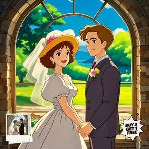 Custom Ghibli-Style Art | Anime Portraits for Couples, Custom Cartoon, Wedding Gift, Anime From Photo, Personalized Anime,Mother Day Gift