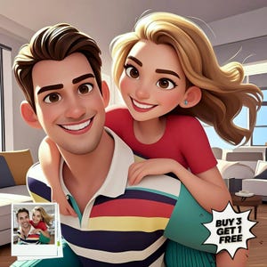 Custom Cartoon Pixar Style Portrait from Photo, Digital 3D Portrait, Couples' Portraits, Become a Pixar Character, Valentine Day Couple Gift