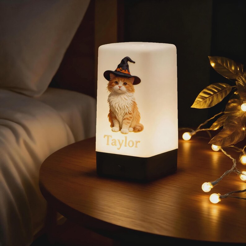 Custom Cat Memorial Night Light, Personalized Pet Photo Night Light with Name, USB Rechargeable 7-Color LED, Pet Loss Gift, Halloween Decor image 7