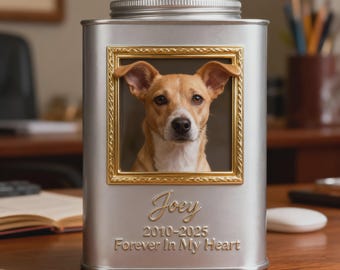 Cendres photo gravées dans le cadre pour chien, urne en métal 3D personnalisée pour portrait d'animal de compagnie, cadeau commémoratif de chat personnalisé, souvenir du souvenir
