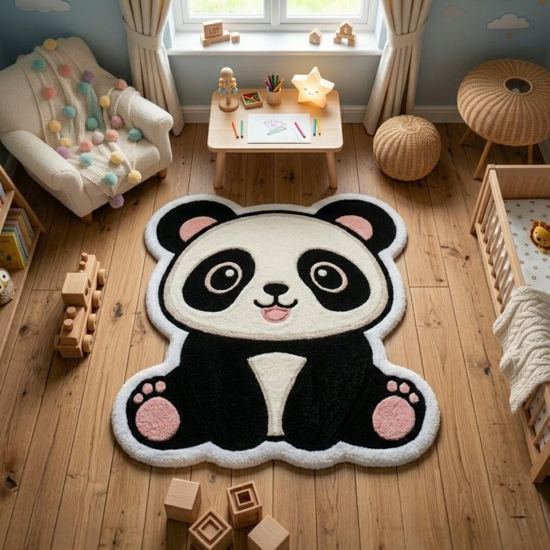 Handmade Tufted Panda Rug, Soft Plush Nursery Decor Carpet, Kids Play ...