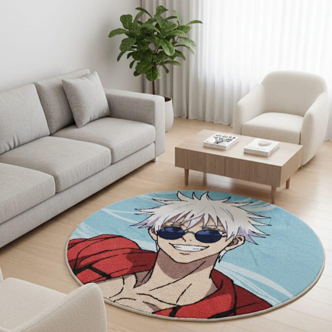 Handmade-tufted Gojo Satoru: Anime Character Round Area Rug - Etsy