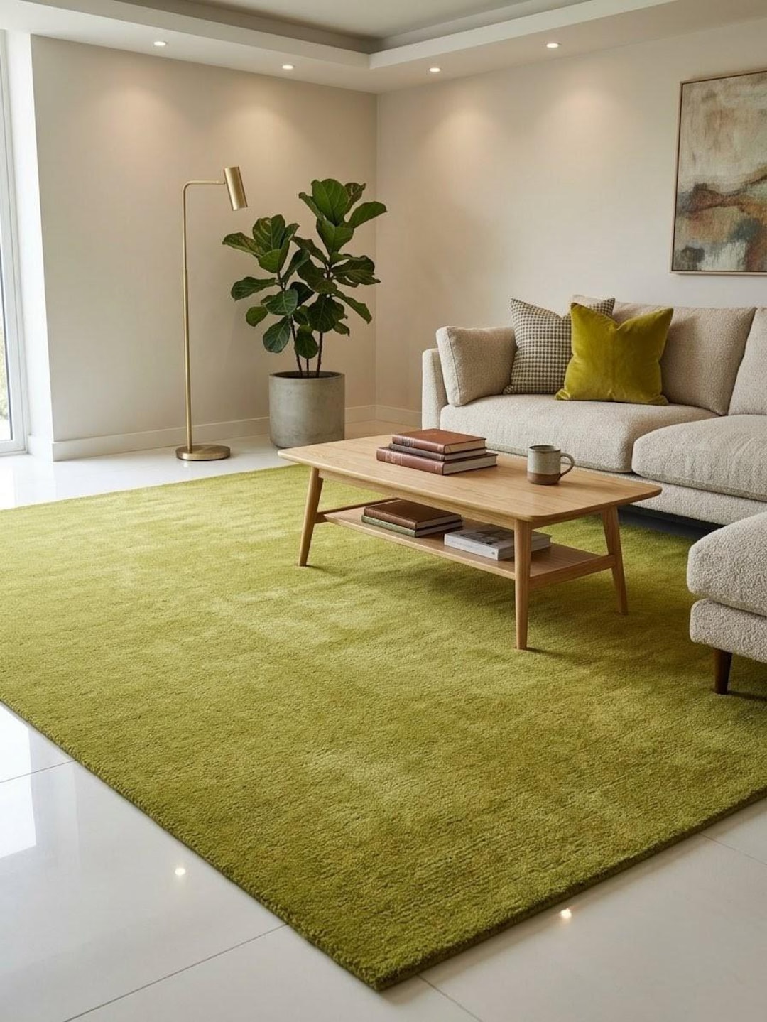 Mid Century Modern Olive Green Plush Area Rug, Minimalist Boho Carpet ...