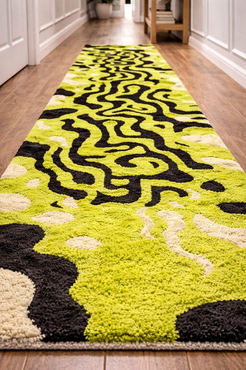 Neon 6x9 Rug Neon Green Abstract Wool Rug, Hand Tufted Modern Hallway Runner 6x9 - Etsy