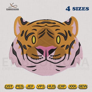 Cartoon Tiger Face Machine Embroidery Design | Tiger Face Cartoon EMB Digitizing | 4 Hoop Sizes Embroidery Pattern by Embroidora
