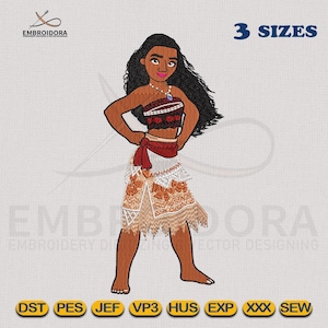 Princess Moana Embroidery Design | Princess Moana Machine EMB Digitizing | 4 Hoop Sizes Embroidery Pattern By Embroidora