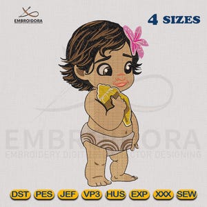 Cute Baby Princess Moana Embroidery Design | Baby Princess Moana Machine EMB Digitizing | 4 Hoop Sizes Embroidery Pattern By Embroidora
