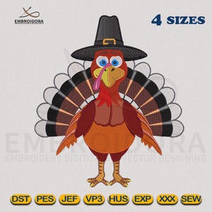 Cute Turkey Thanksgiving Machine Embroidery Design | Cute Turkey Thanksgiving EMB Digitizing | 4 Hoop Sizes Embroidery Pattern by Embroidora