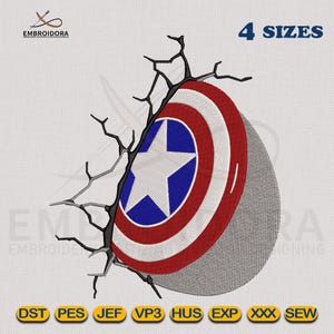 Captain America Shield Logo Machine Embroidery Design | Captain America Logo EMB Digitizing | 4 Hoop Sizes Embroidery Pattern by Embroidora