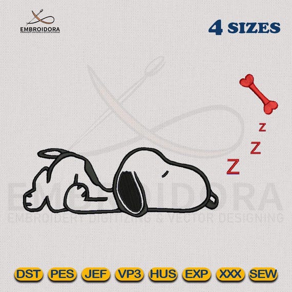 Lazy Dog Sleeping Embroidery Design: Outline Digitizing File (4 Hoop Sizes)