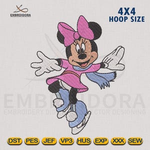 Dancing Minnie Mouse Machine Embroidery Design | Minnie Mouse Embroidery Digitizing | 2 Hoop Sizes Embroidery Pattern by Embroidora