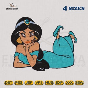 Principessa Jasmine Disegno per ricamo a macchina / Digitalizzazione EMB di Jasmine / Schema per ricamo in 4 misure di telaio di Embroidora - Download immediato