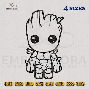Baby Groot Outline Embroidery Design | Baby Groot Silhouette EMB Digitizing | 4 Hoop Sizes Digital Embroidery Pattern by Embroidora