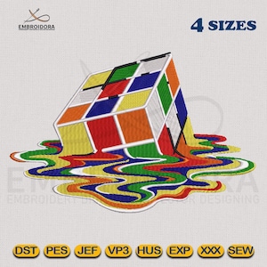 Melting Rubik Cube Machine Embroidery Design | Colorful Rubik Cube EMB Digitizing | 4 Hoop Sizes Embroidery Pattern by Embroidora