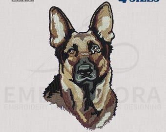 German Shepherd Embroidery Design: 4 Hoop Sizes (Digital Download)