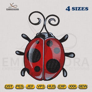 Cute Ladybird Machine Embroidery Design | Cute Ladybird EMB Digitizing | 4 Hoop Sizes Embroidery Pattern by Embroidora