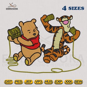 Tigger and Pooh Bear Machine Embroidery Design | Tiger EMB Design | Pooh Bear EMB Design | Digitized EMB Files in 4 Hoop Sizes By Embroidora