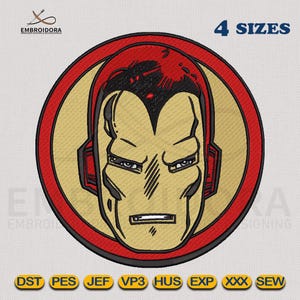 Iron Man Gesicht Stickdatei für die Maschine | Iron Man Gesicht EMB Digitalisierung | 4 Rahmengrößen Stickmuster von Embroidora - Sofortdownload