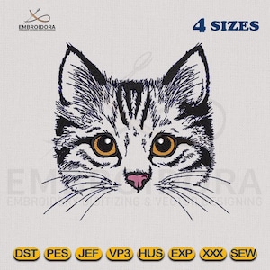 Cat Face Outline Embroidery Design | Cat Mouth EMB Digitizing | 4 Hoop Sizes Embroidery Pattern By Embroidora