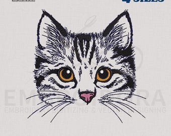 Cat Face Outline Embroidery Design: 4 Hoop Sizes (Digital Download)