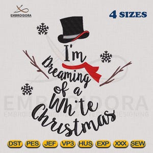 White Christmas Embroidery Design | Snowman, Holiday Pattern (4 Sizes)