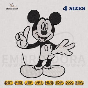 Mickey Mouse Sketch Embroidery Design | Mickey Mouse Machine Embroidery Design | Digitized Mickey in 4 Hoop Sizes By Embroidora