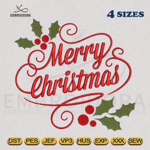Merry Christmas Embroidery Design: Holiday Pattern (Digital Download)