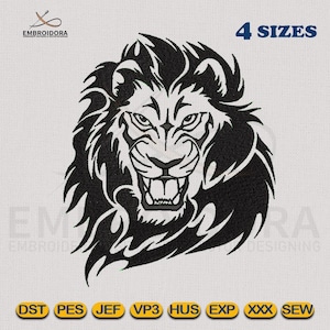 Fierce lion Face Embroidery Design | Lion Face Tattoo EMB Digitizing | 4 Hoop Sizes Embroidery Pattern By Embroidora