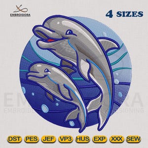 Dolphin Mother and Baby Embroidery Design | Dolphin Mother EMB Digitizing | 4 Hoop Sizes Embroidery Pattern by Embroidora-Instant Download