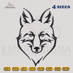 Cute Fox Outline Face Embroidery Design | Fox Outline Face EMB Digitizing | 4 Hoop Sizes Embroidery Pattern by Embroidora