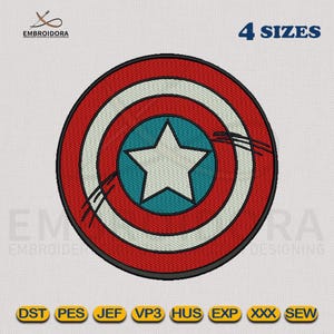 Motif de broderie Machine bouclier Captain America | Numérisation EMB Captain America Shield | Motif de broderie 4 tailles de cercles par Embroidora
