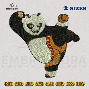 Kung Fu Panda tritt auf Maschinenstickerei | Kung Fu Panda digitalisierte Stickdatei | 2 Größen Rahmen von Embroidora