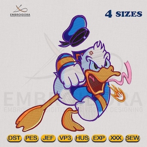 Angry Donald Duck Machine Embroidery Design | Donald Duck EMB Digitizing | 4 Hoop Sizes Embroidery Pattern by Embroidora