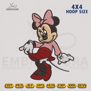 Dancing Minnie Mouse Machine Embroidery Design | Cute Minnie Mouse EMB Digitizing | 4x4 Hoop Size Embroidery Pattern by Embroidora