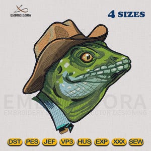 Cowboy Lizard Face Machine Embroidery Design | Cowboy Lizard EMB Digitizing | Animal Digitizing | 4 Hoop Sizes EMB Pattern by Embroidora