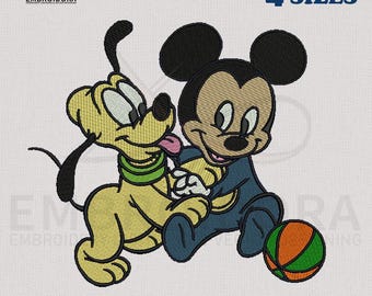 Baby Mickey and Pluto Dog Embroidery Design | Baby Mickey and Pluto Dog Digitizing |  4 Hoop Sizes Embroidery by Embroidora-Instant Download
