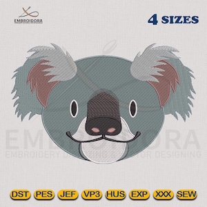 Koala Bear Cartoon Face Embroidery Design | Koala Bear Face Embroidery Digitizing | 4 Hoop Sizes Embroidery Pattern by Embroidora