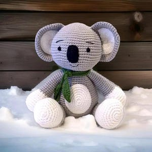 Handknitted Koala Plush Toy with Green Scarf – 22cm Tall | Crochet Amigurumi Australian Gift