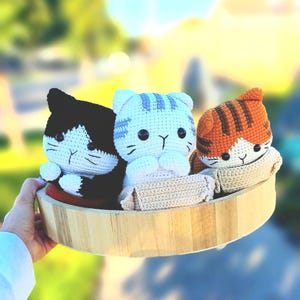 Crochet Cat in Basket: Handmade Cotton Amigurumi Plush - Cat Lover Gift