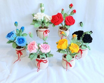 かぎ針編みのバラの植木鉢 - 母の日ギフト - 手作りのフラワーアレンジメント