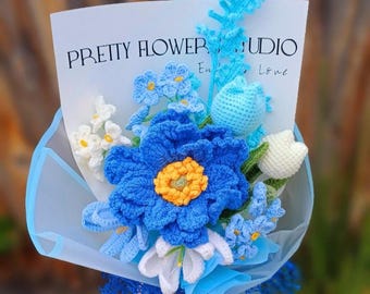 Crochet Flower Bouquet Gift Birthday Anniversary Home Decor Handmade Amigurumi Floral Arrangement