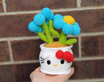 かぎ針編みの猫の植木鉢の装飾ギフト誕生日ホームデコレーションテーブル棚のアクセント手作りアミグルミフラワーディスプレイ