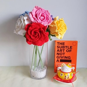 Rosa grande de crochet de 40 cm de alto / Decoración floral hecha a mano / Múltiples colores / Regalo para el Día de la Madre, Escritorio y Ramo para ella