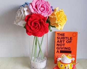 大きなかぎ針編みのバラ、手作りの花飾り（高さ40cm）