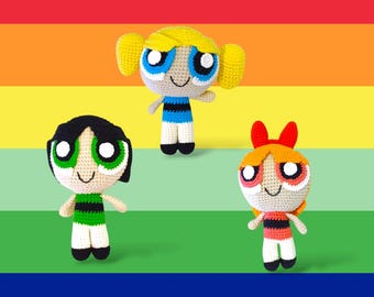 インスパイアされたパワーパフかぎ針編み人形 - 誕生日プレゼントファンコレクションおもちゃ - カラフルなスーパーヒーローぬいぐるみ