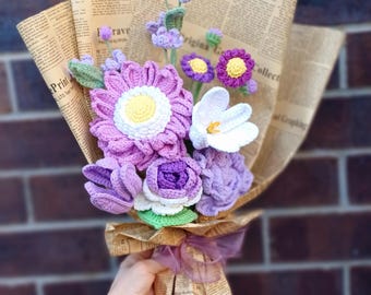 Crochet Flower Bouquet Gift Birthday Anniversary Home Decor Handmade Amigurumi Floral Arrangement