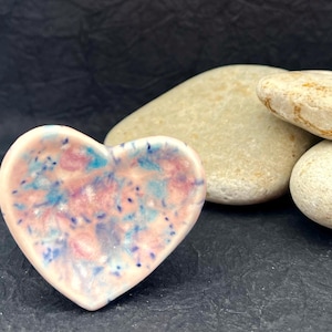 Anxiety Stress and Worry Stone Handmade Porcelain Ceramic Heart Shaped, Relaxation Meditation Comfort Stone