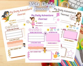 Kids Daily Journal, Printable Kids Journal, Diary for Children For Reflection and Gratitude - Girls - PDF Digital Download