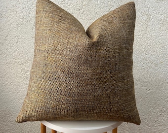 Gold Mustard Pillow Cover, Gold Basketweave Euro Sham, Textured Woven Fabric, Bronze Yellow Decorative Cushion, Hopsack Throw Pillow
