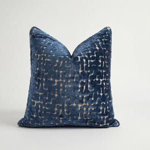 Navy Blue Cut Velvet Pillow Cover, Textured Designer Cushion, Luxury Sofa Accent